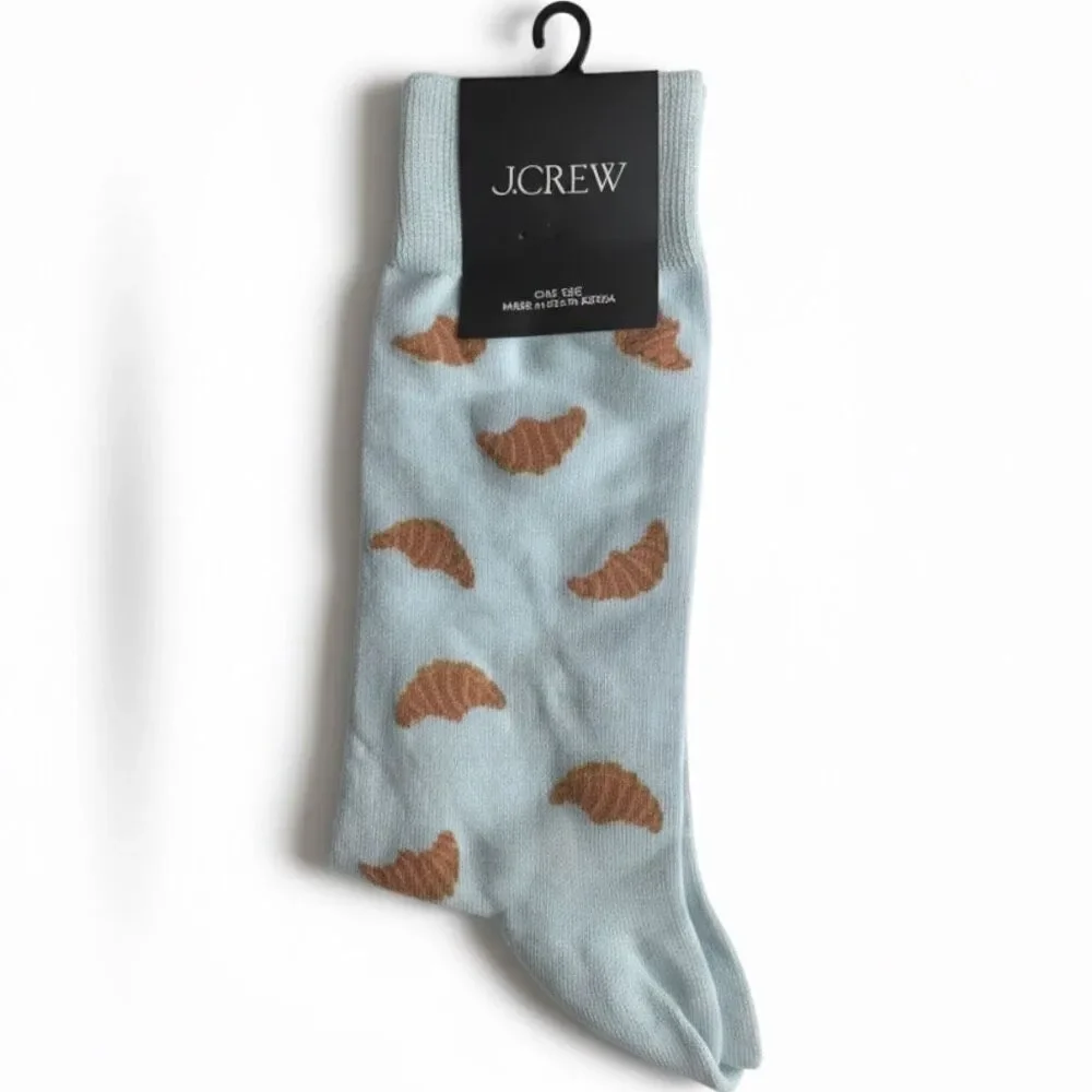 J.Crew Croissant Socks Men’s Novelty Food Print Blue NWT Gift Bakery Aesthetic